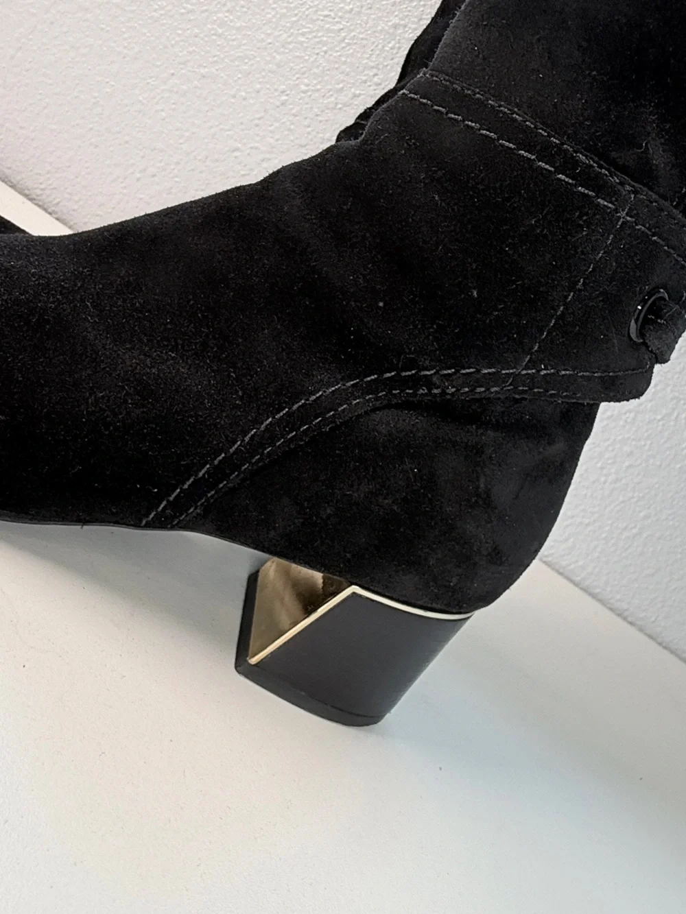 Tory Burch Black Suede leather Over The Knee Boots Gold Logo Block Heel 7.5